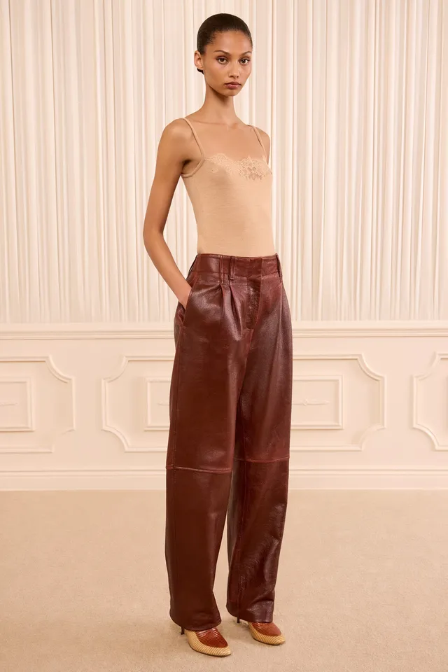 Ulla Johnson Keiran Leather pantalon Cognac cuir