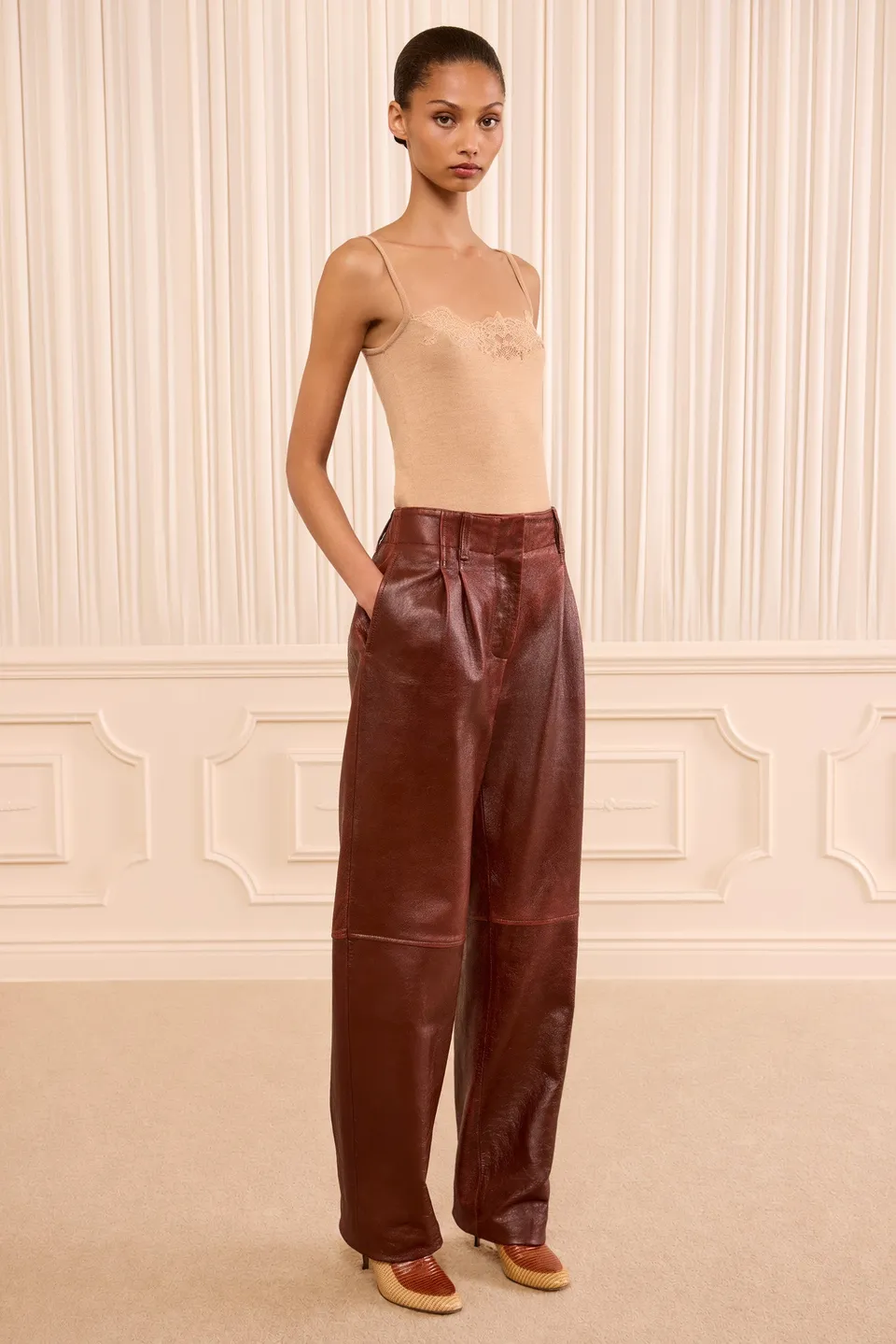 Ulla Johnson Keiran Leather pantalon Cognac cuir