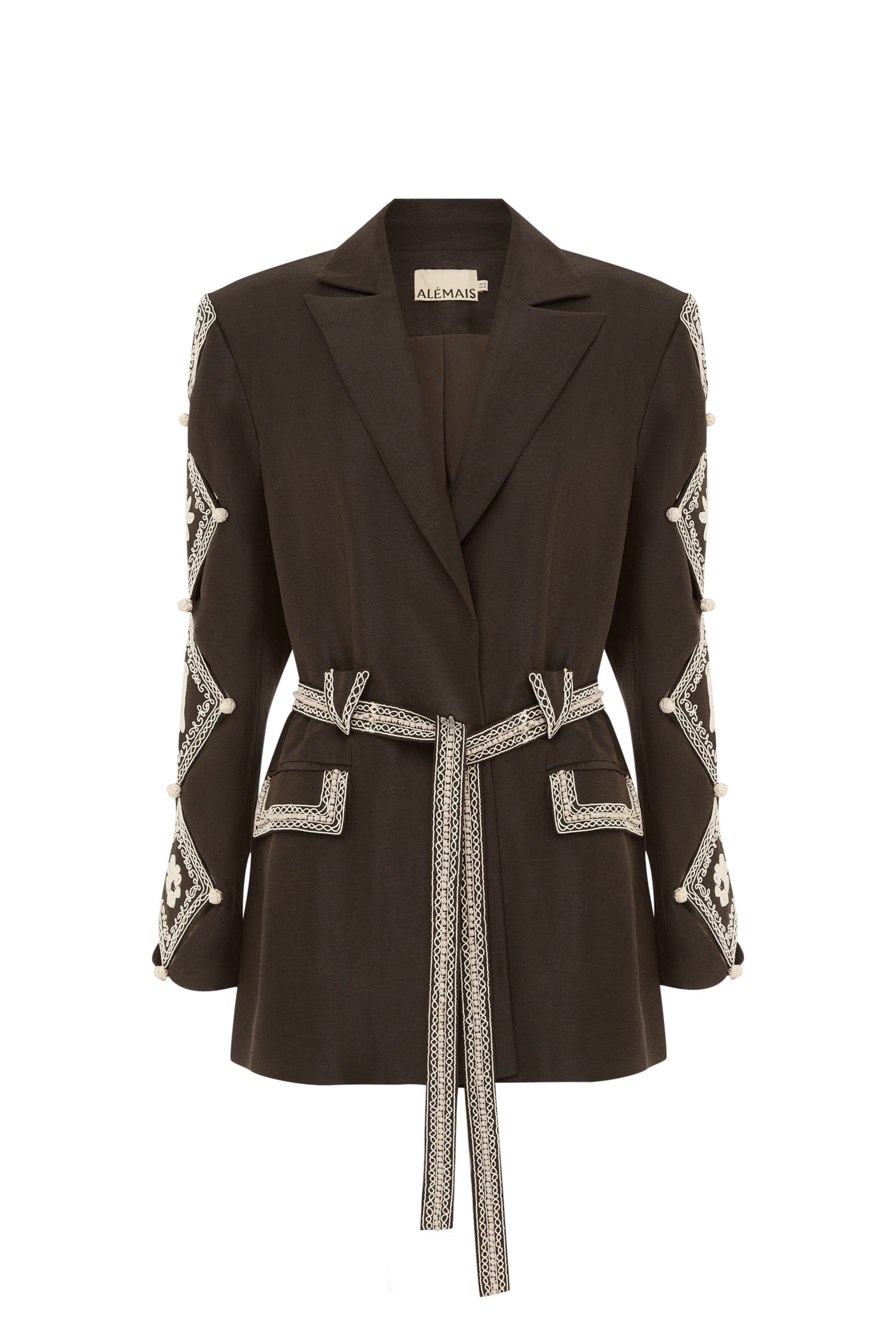 Alemais Leandra Corded Blazer lin soie taille 10 brodé