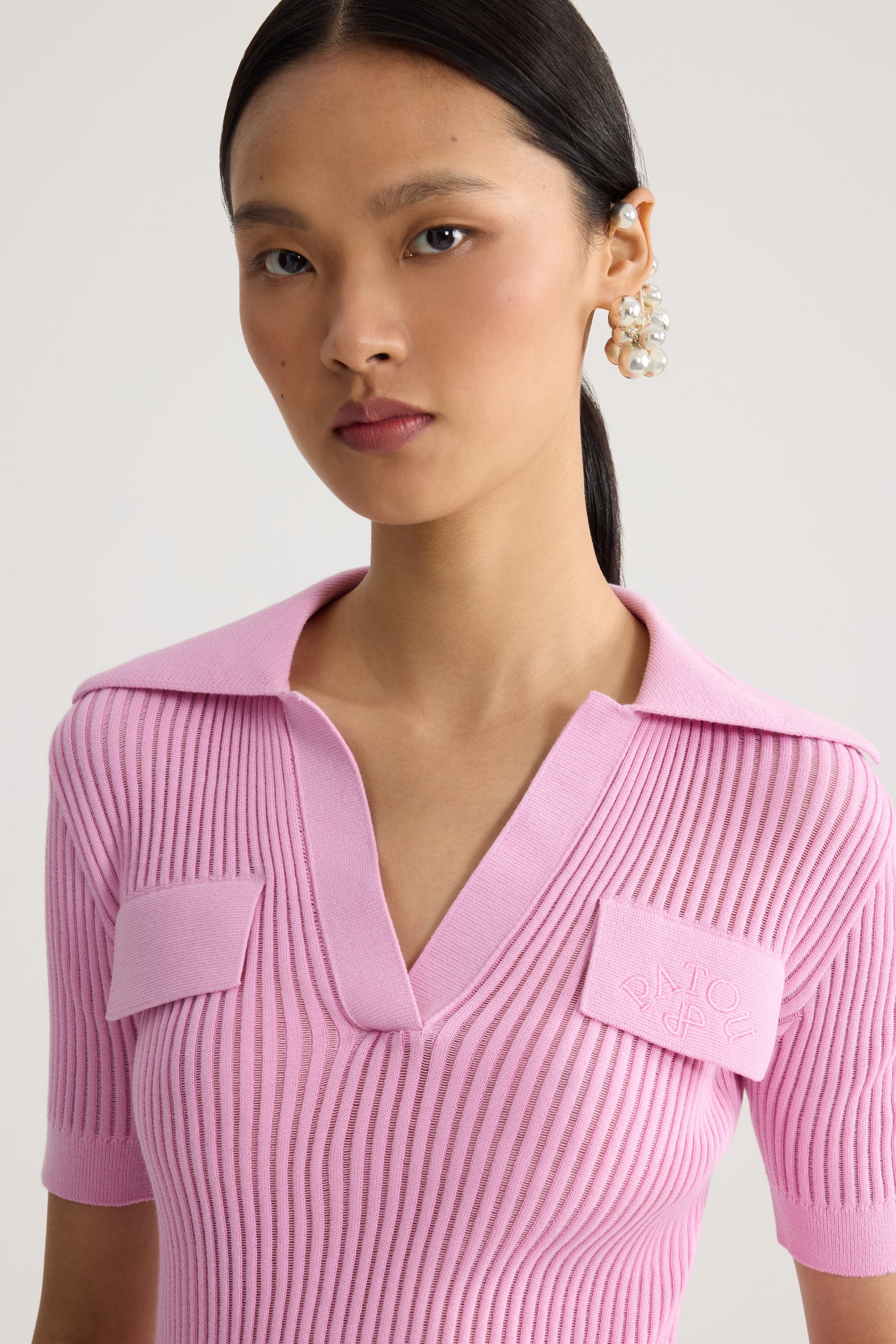 Patou P26KN3418094459P polo coton brodé Orchid Ice