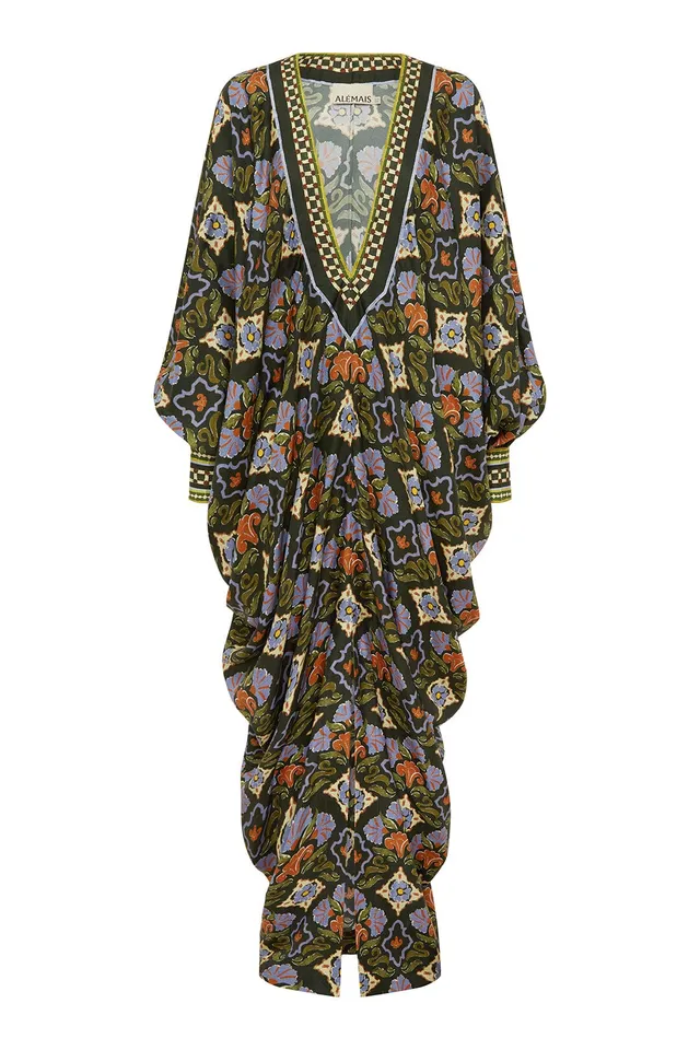 Alemäis Cece V Neck Silk Midi robe midi soie col V