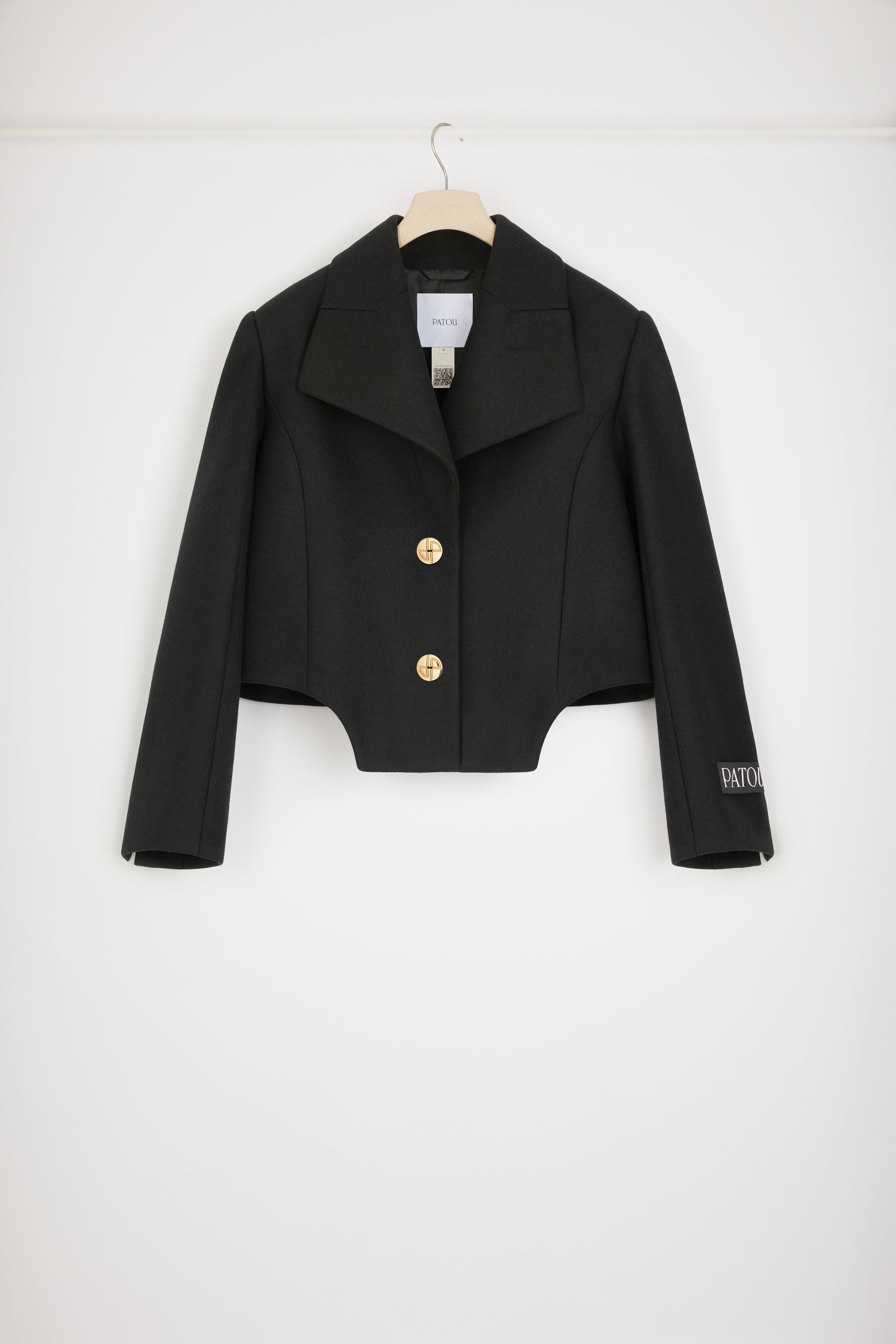 Patou H23CO0190148999B veste cropped noire feutre laine