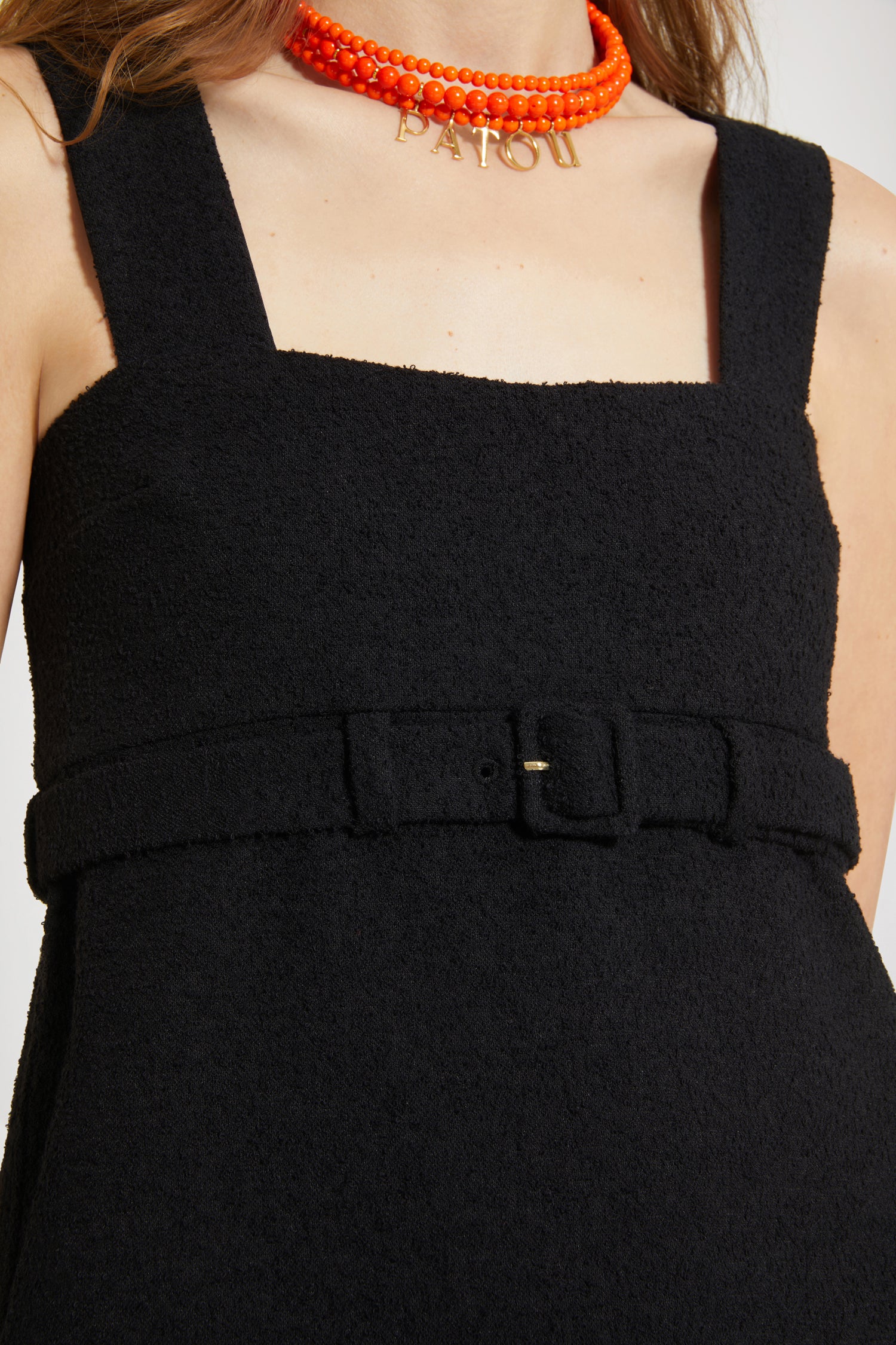 Patou DR105 robe tweed coton noire ceinture 34