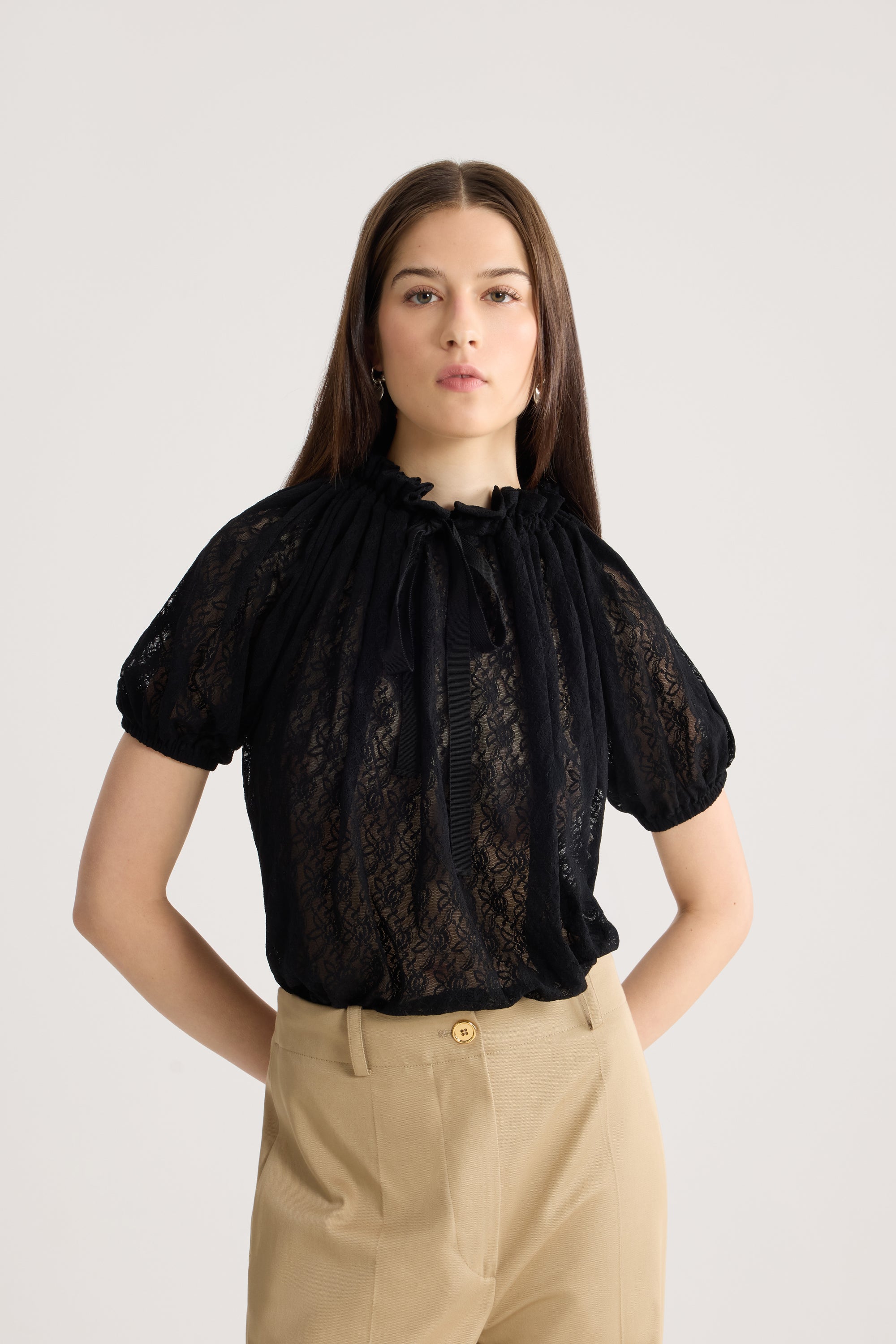 Patou Voluminous Top Dentelle Noir Polyamide