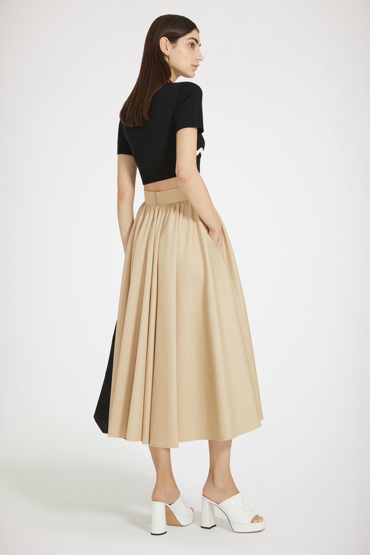 Patou P24SK064 jupe midi gabardine cottom Beige