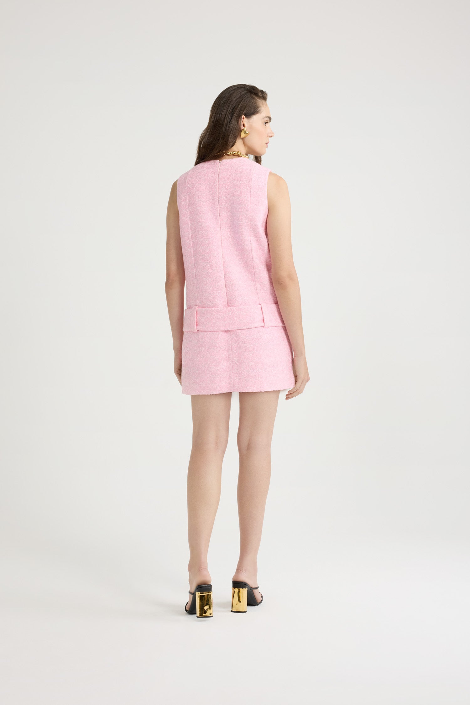 Patou DR160 robe tweed coton rose ceinture mini