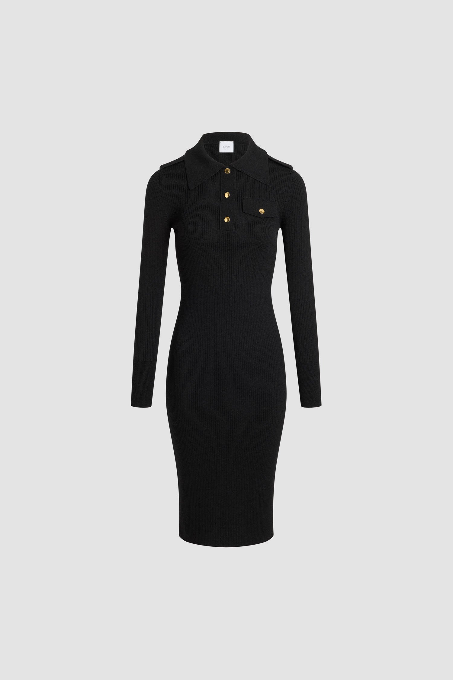 Patou KN268 robe midi maille côtelée laine noire
