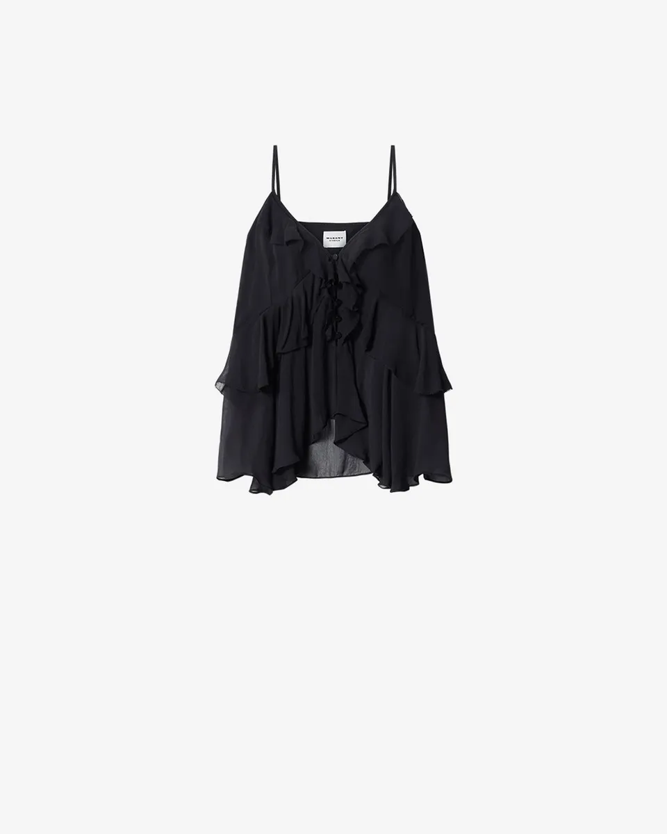 Isabel Marant Tops Briara top noir mousseline volants