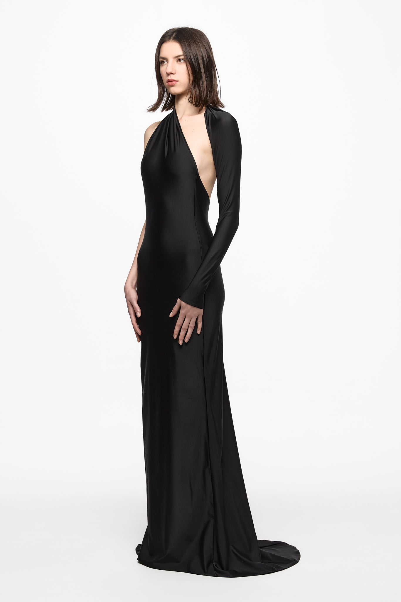 ATU Body Couture robe longue noire une épaule taille S stretch