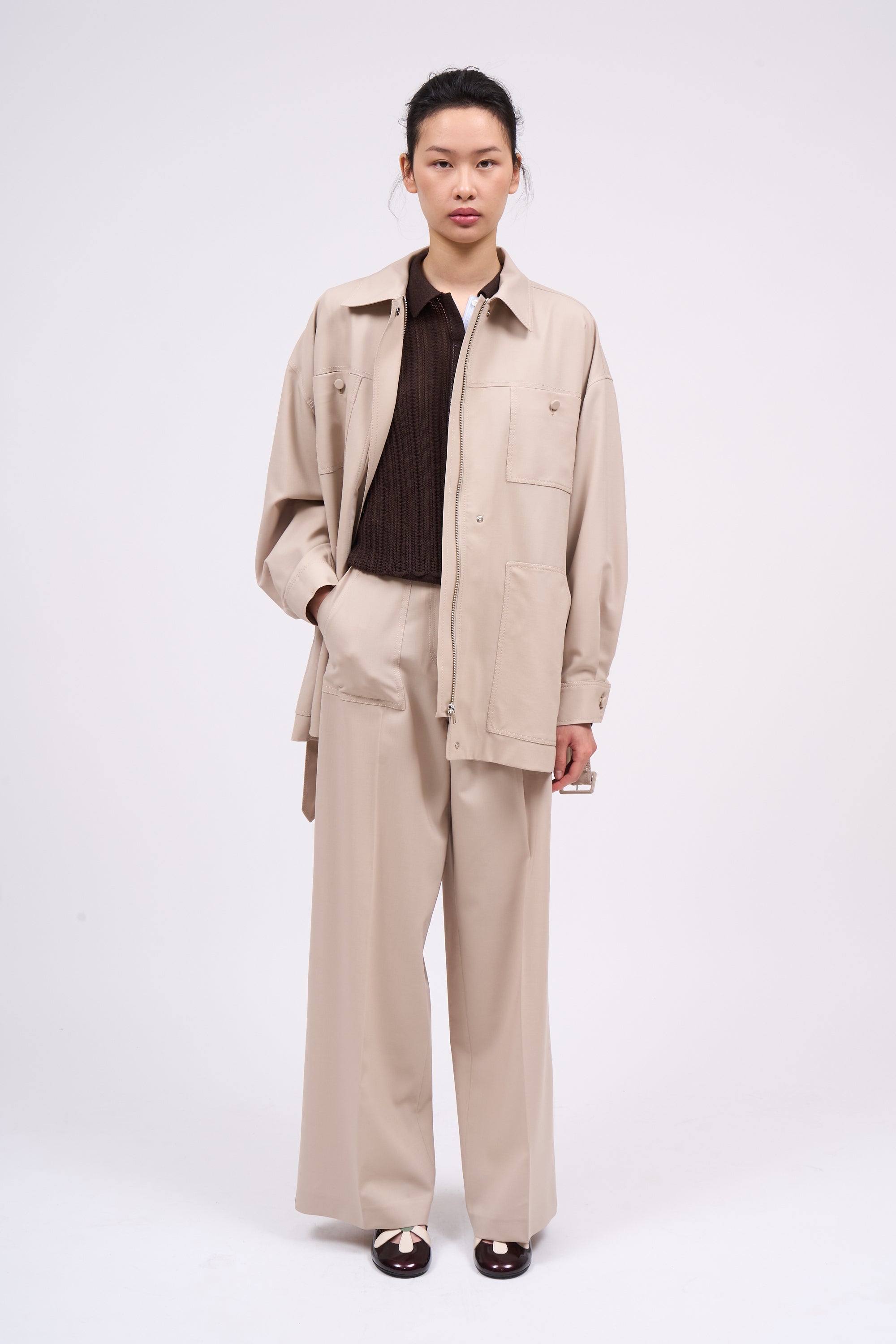 Paul & Joe Tailoring Pantalon CHOISY large laine soie beige 36