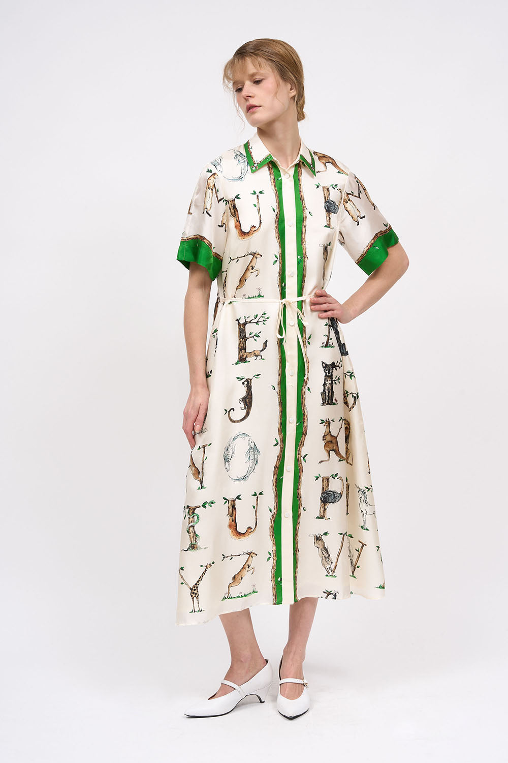 Paul & Joe July robe midi soie blanc imprimé alphabet