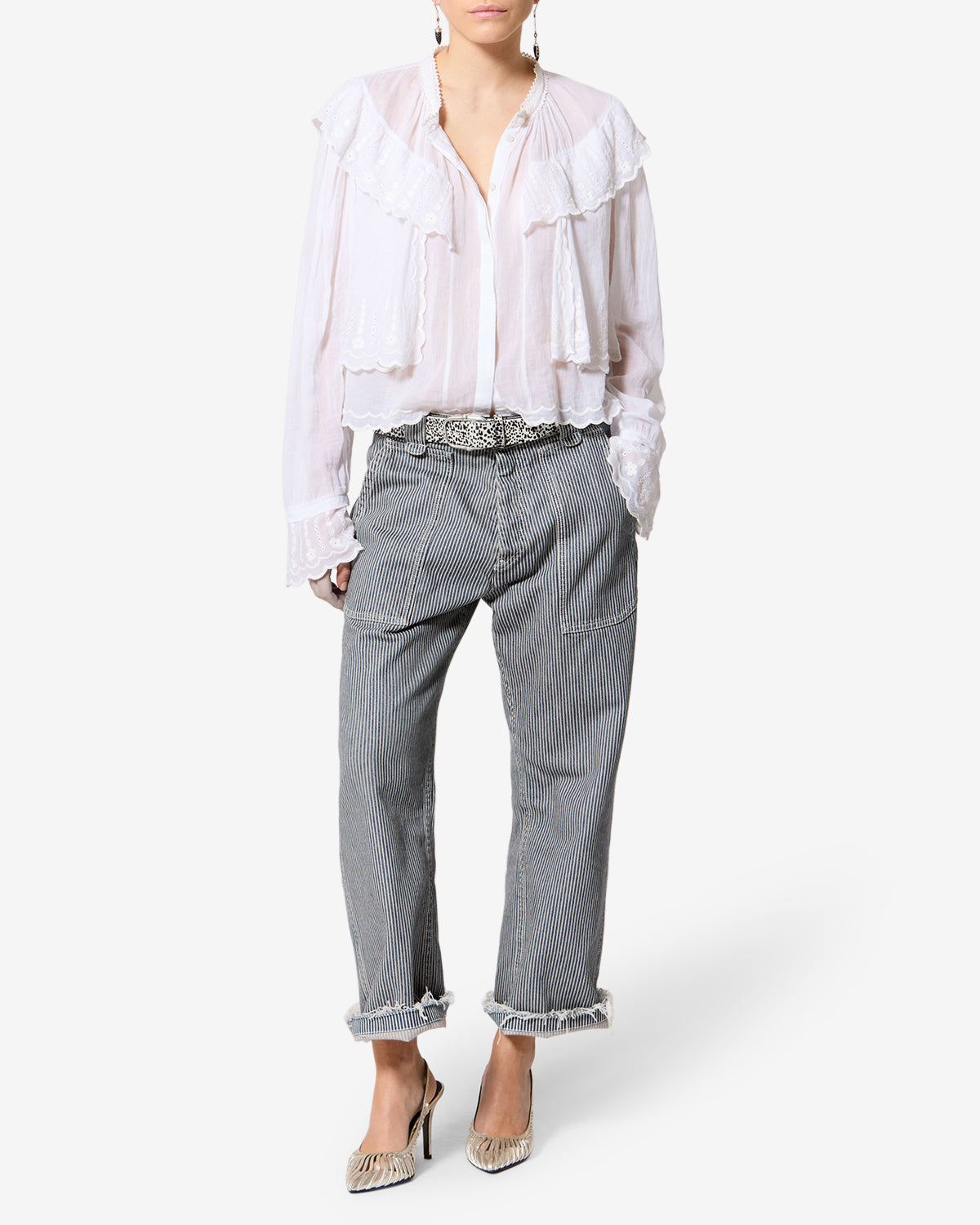 Isabel Marant Ermina pantalon droit coton bleu-blanc