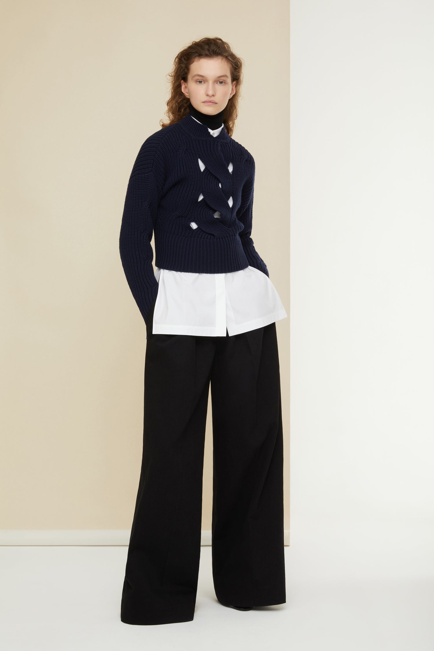 Patou Knitwear pull KN052 torsades marine ajouré