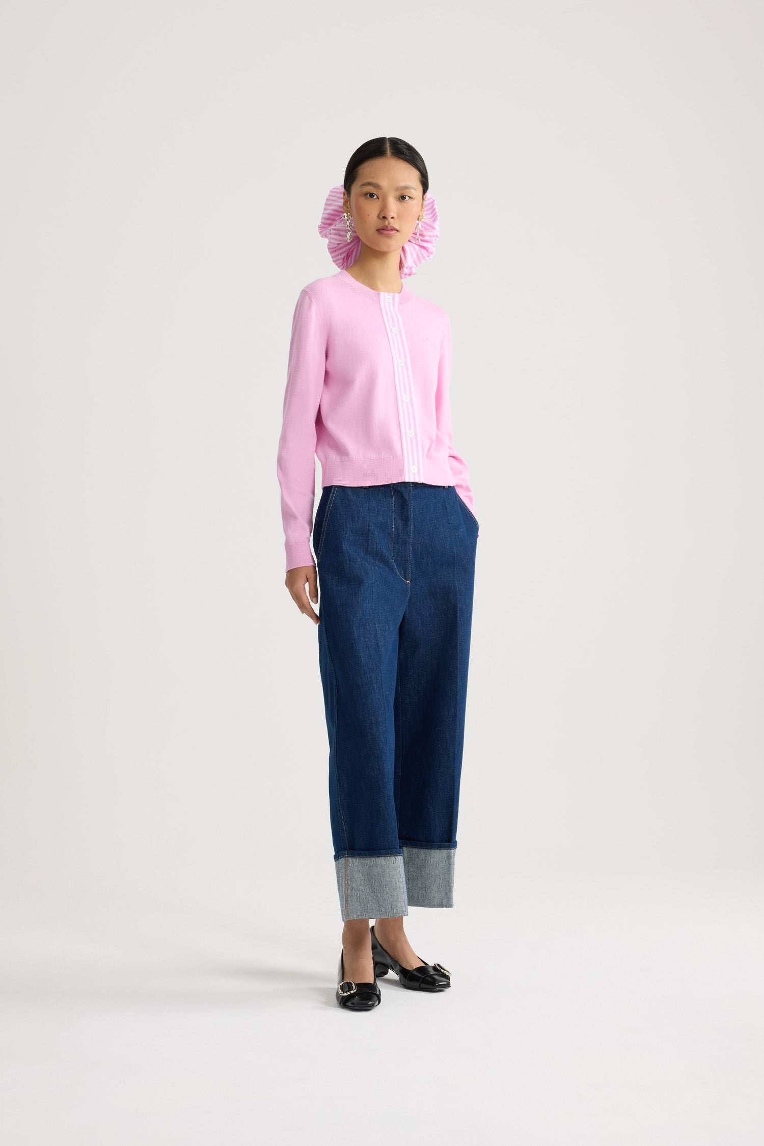 Patou KN343 cardigan court coton rose bougainvillier