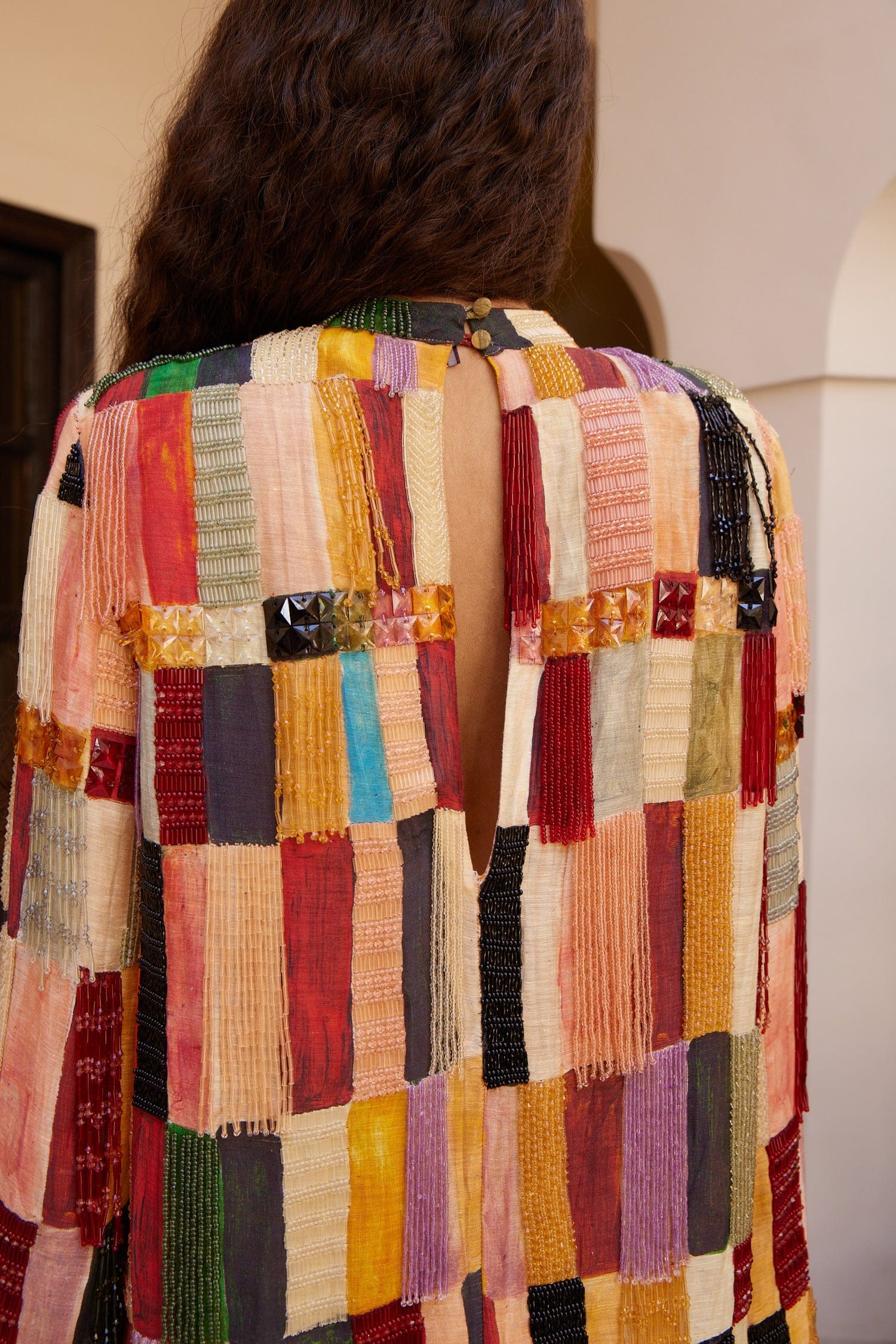Alemais Marjorelle robe mini perlée lin soie doublée