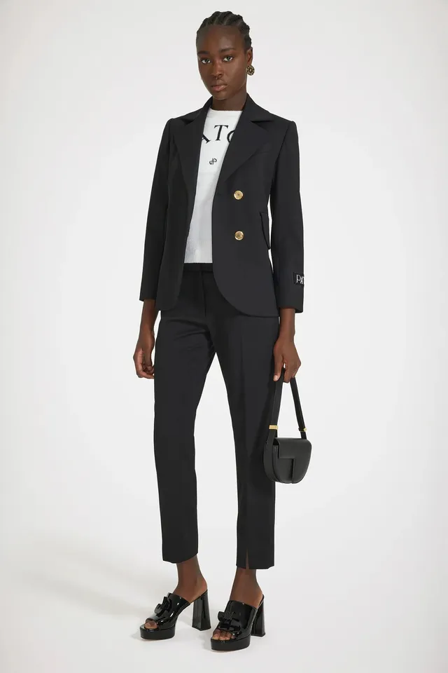 Patou JA035 veste tailleur laine noire ceinture