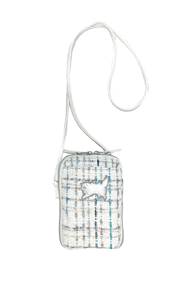 Paul & Joe pochette bandoulière téléphone tweed blanche