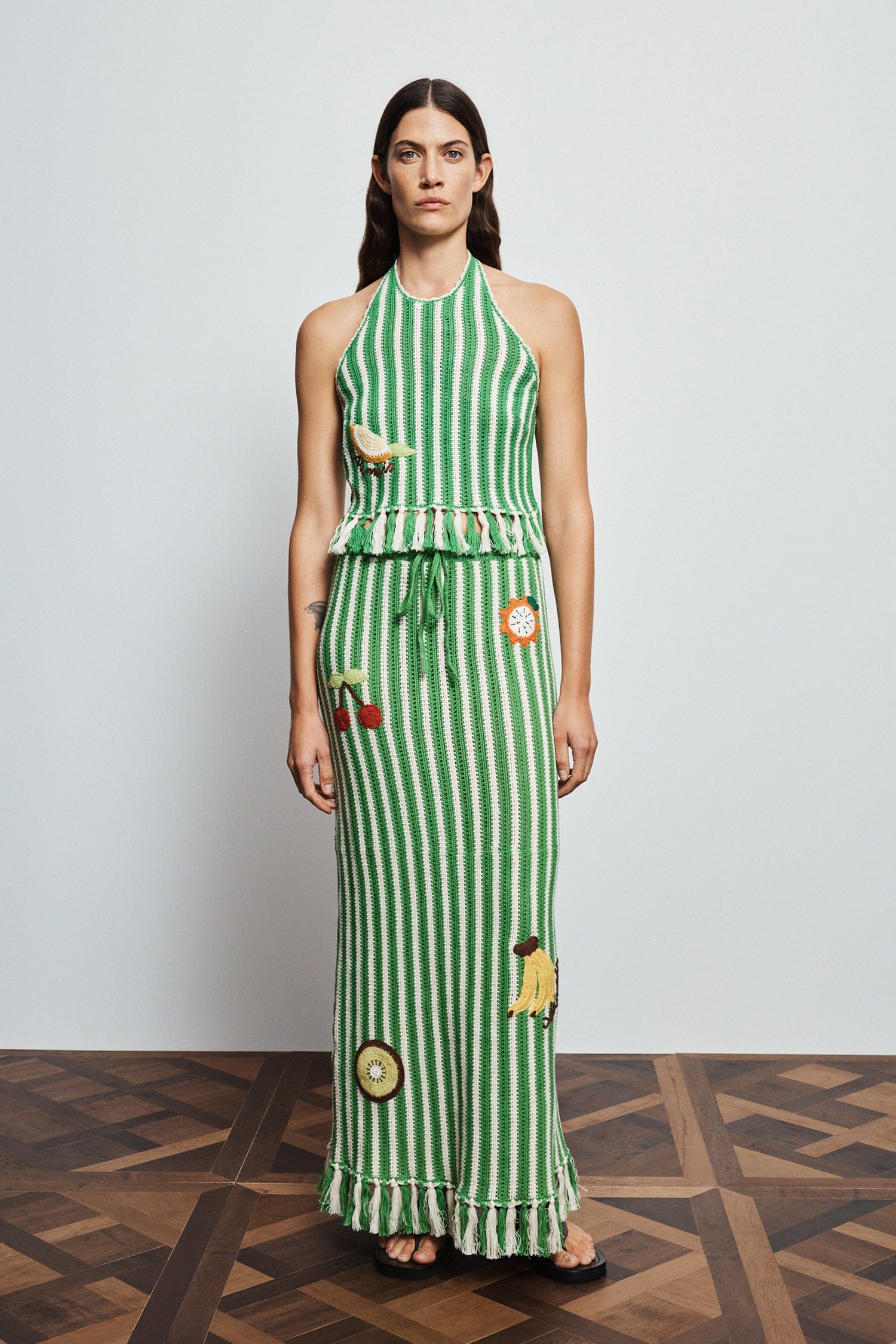 Alemäis Sundae Green jupe maxi crochet coton franges