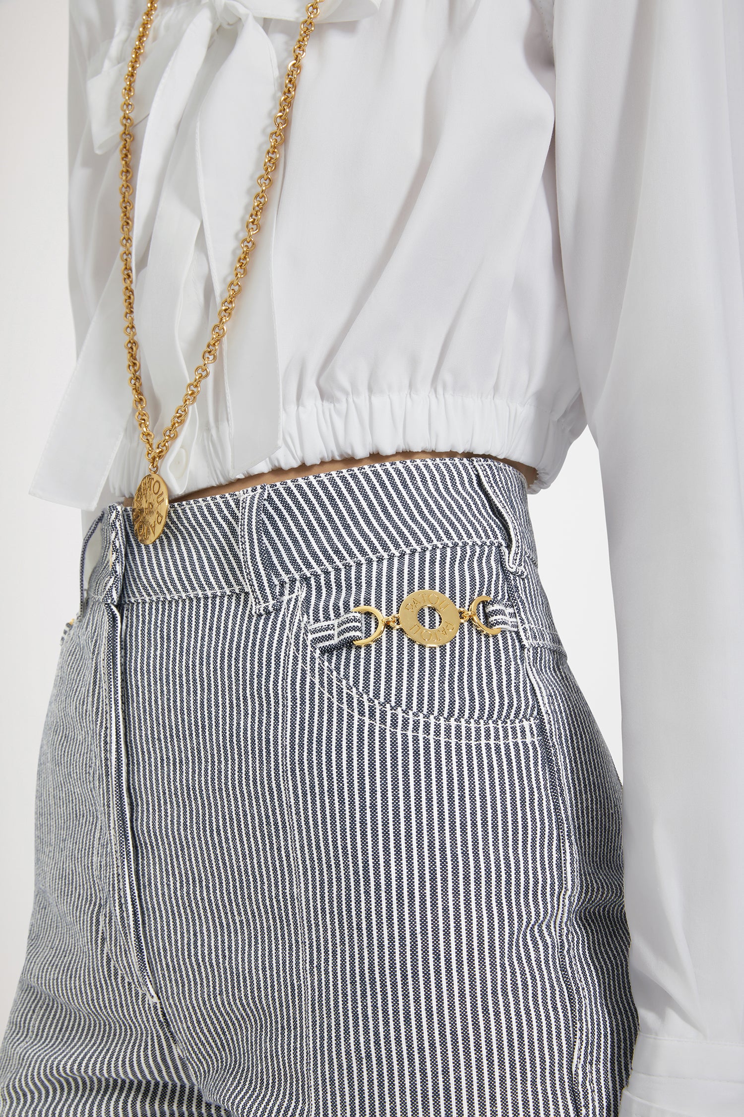 Patou TR030 Pantalon Denim Rayé Marine Évasé