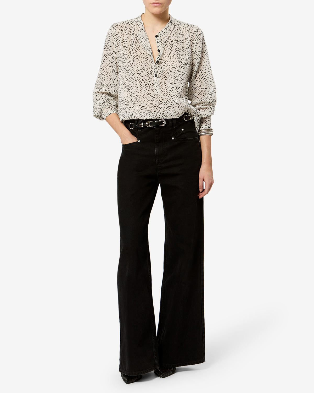 Isabel Marant Maria blouse coton écru noir à pois