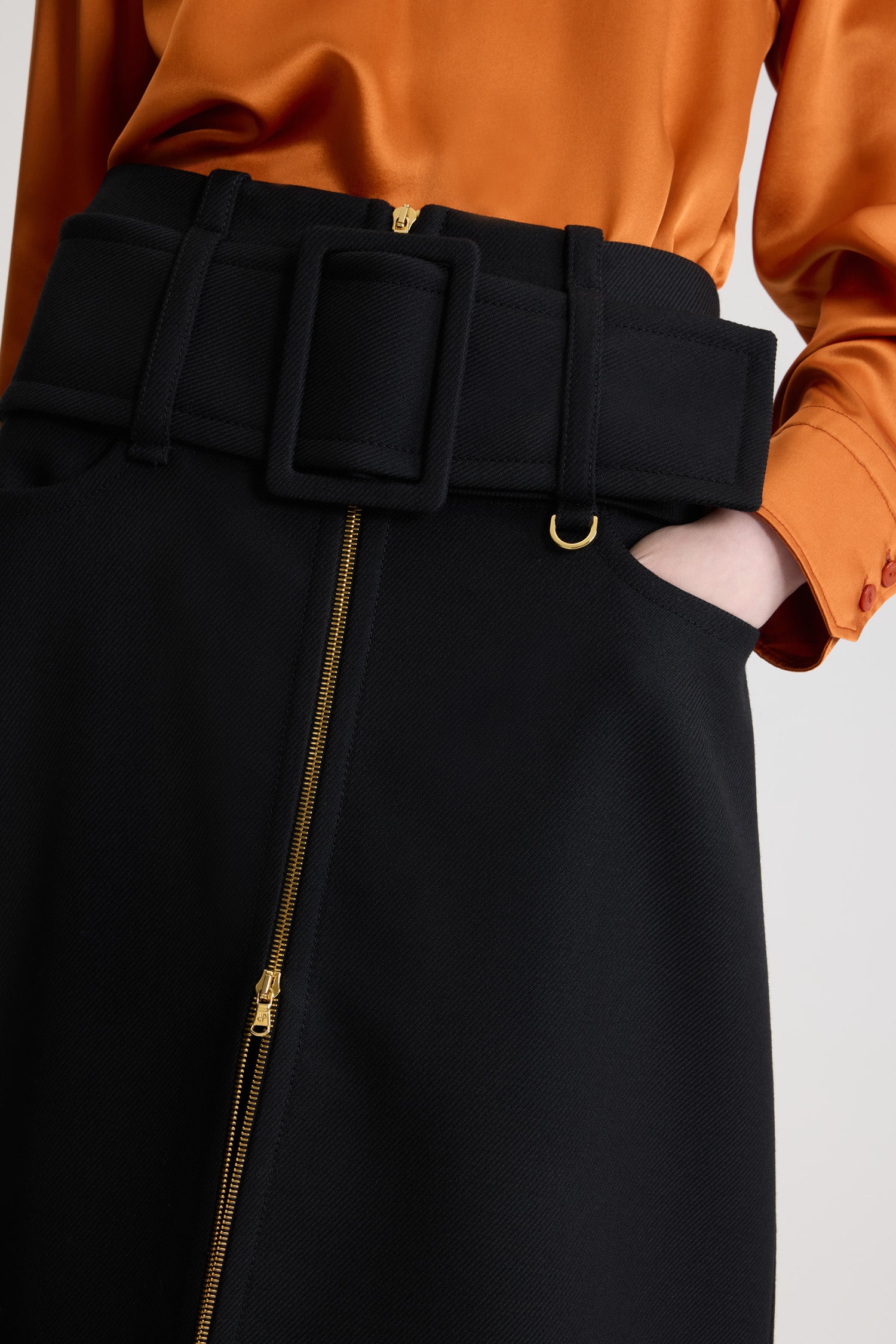 Patou jupe midi laine Noire 34-44 zip ceinture
