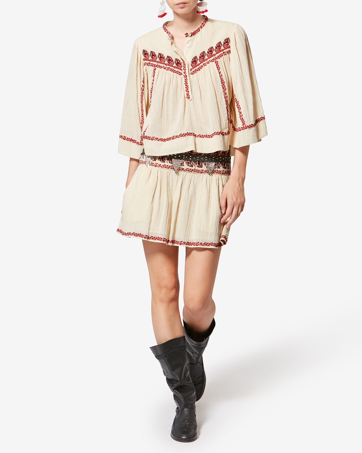 Isabel Marant Juline top blouse coton beige rouge