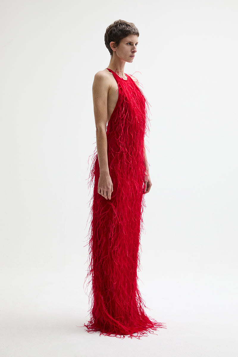ATU Body Couture EMBER dress robe tulle rouge plumes S