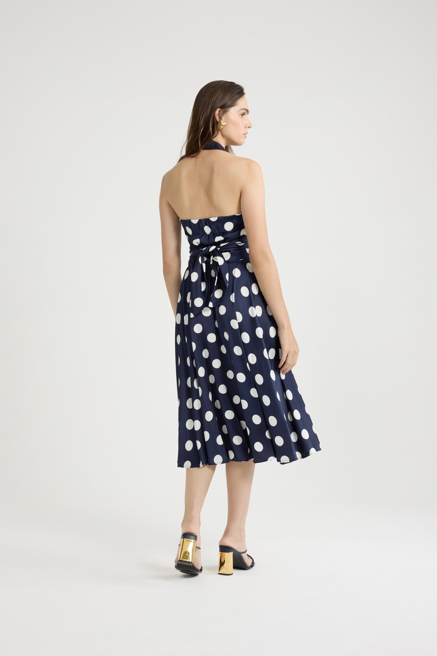 Patou robe P25DR16102075064 satin Navy Polka Dots midi