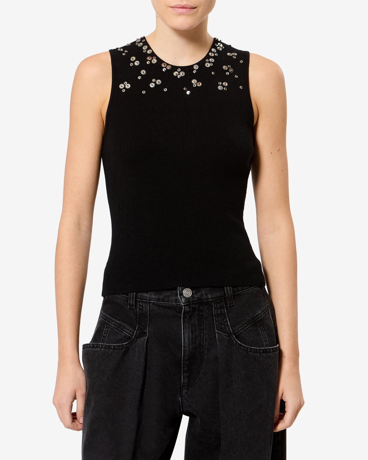 Isabel Marant Apoline débardeur soie noir sequins