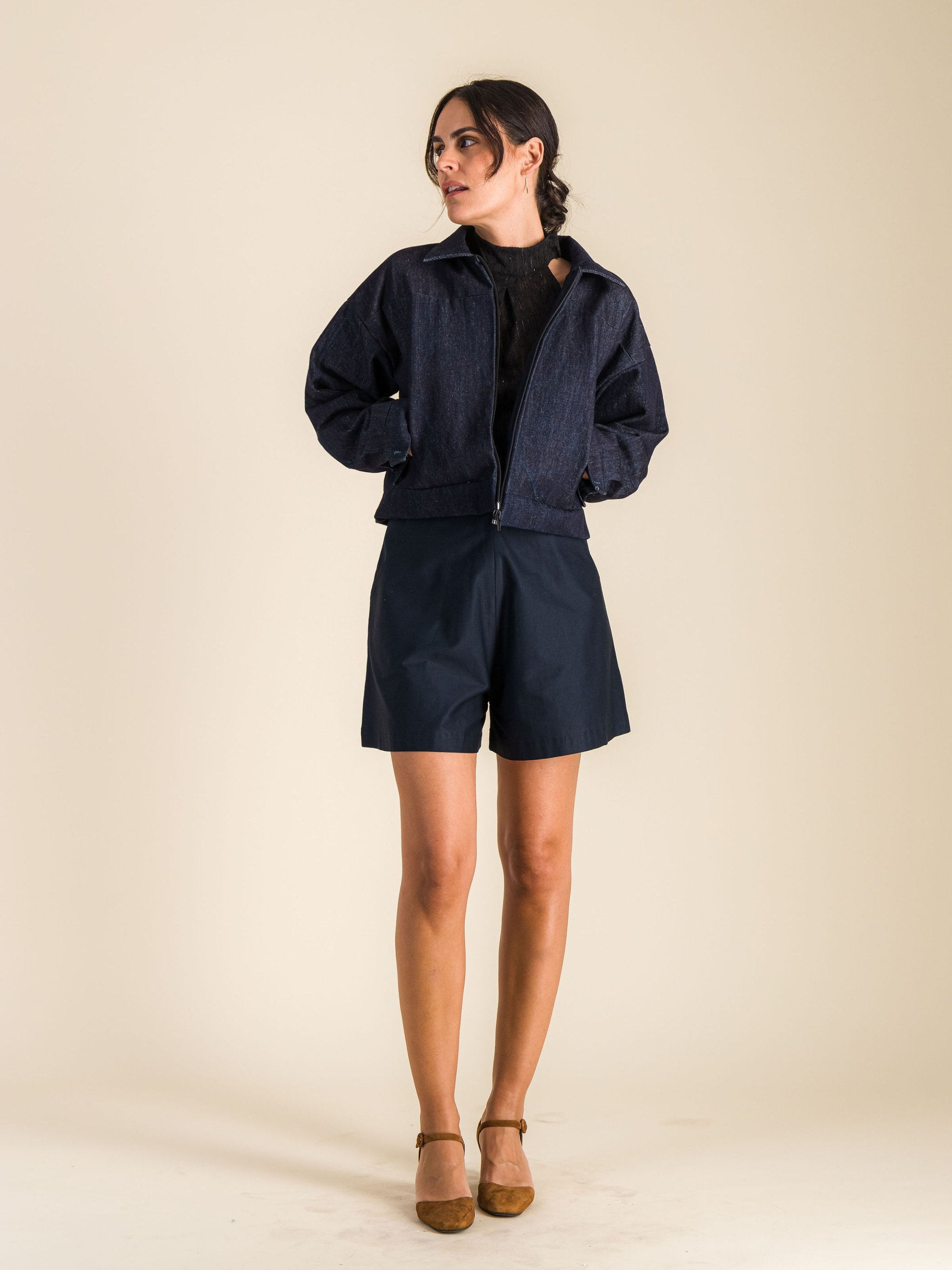 Anahide Saint André MARJANE veste jean marine oversize courte