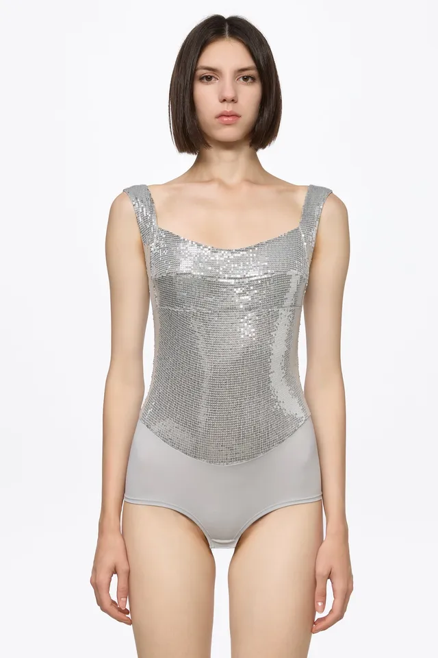 ATU Body Couture Bodysuits body argent sequins col carré