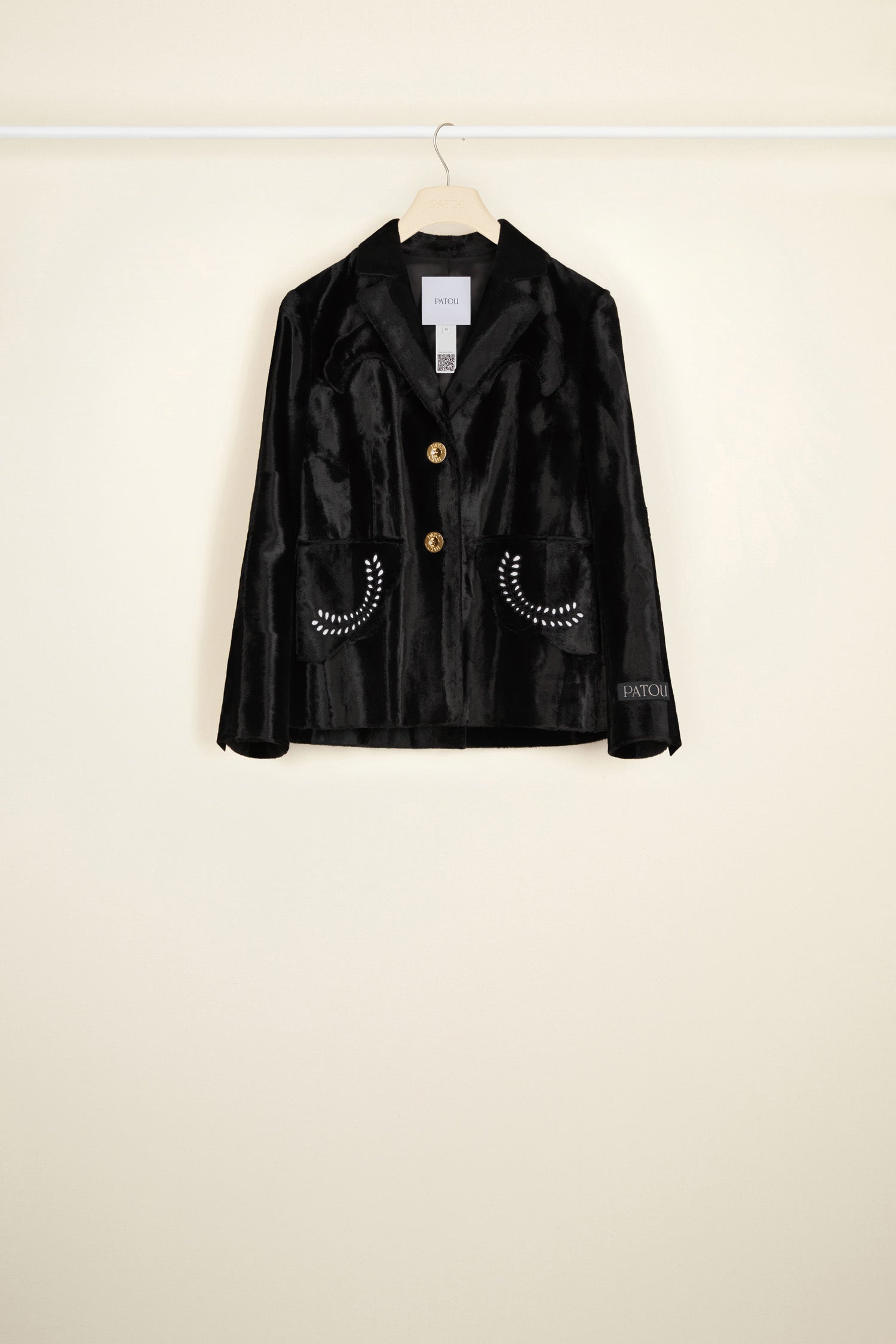 Patou JA017 veste brodée simili ponyskin noir Black