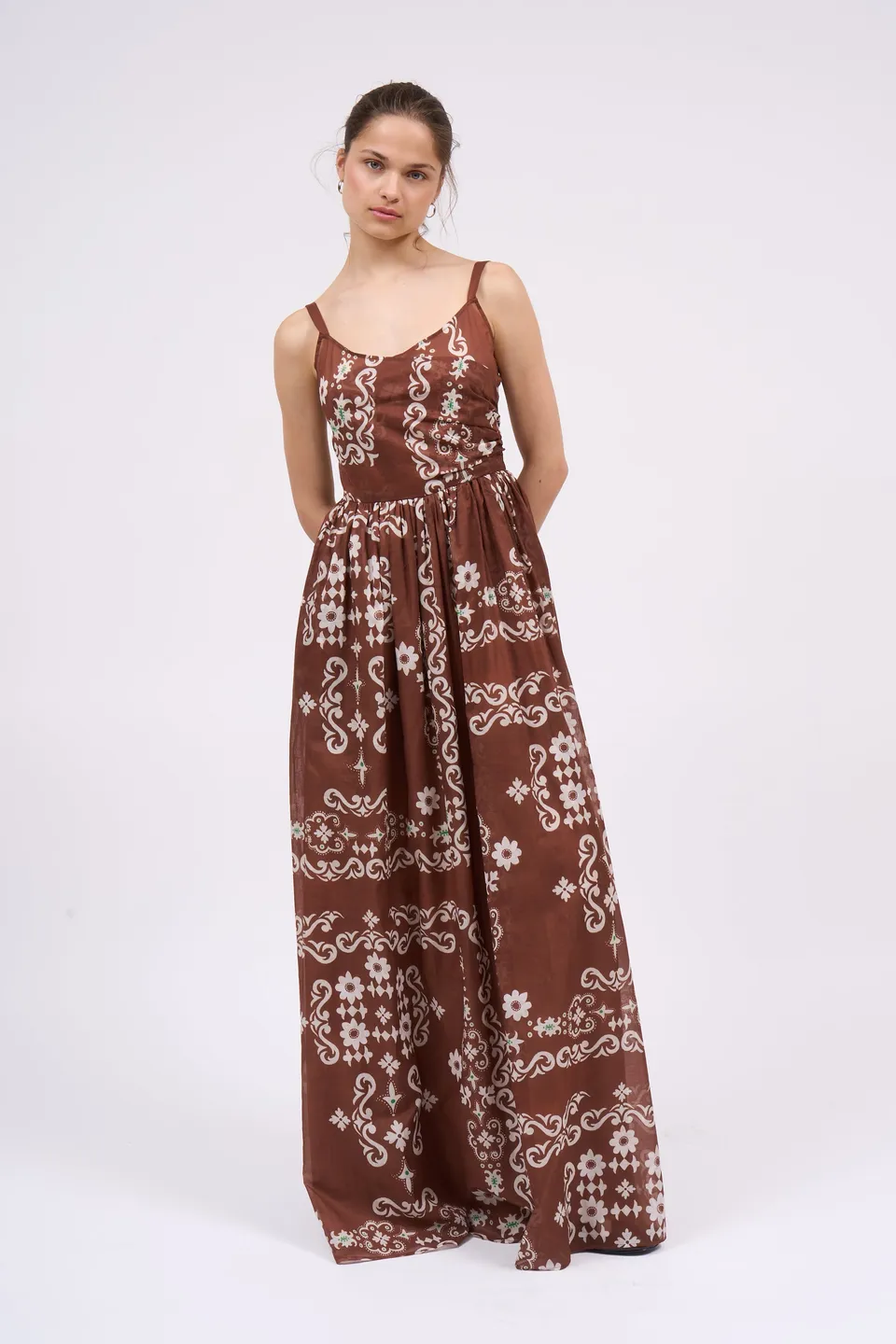 Paul & Joe Sumatra robe longue coton imprimé marron 36
