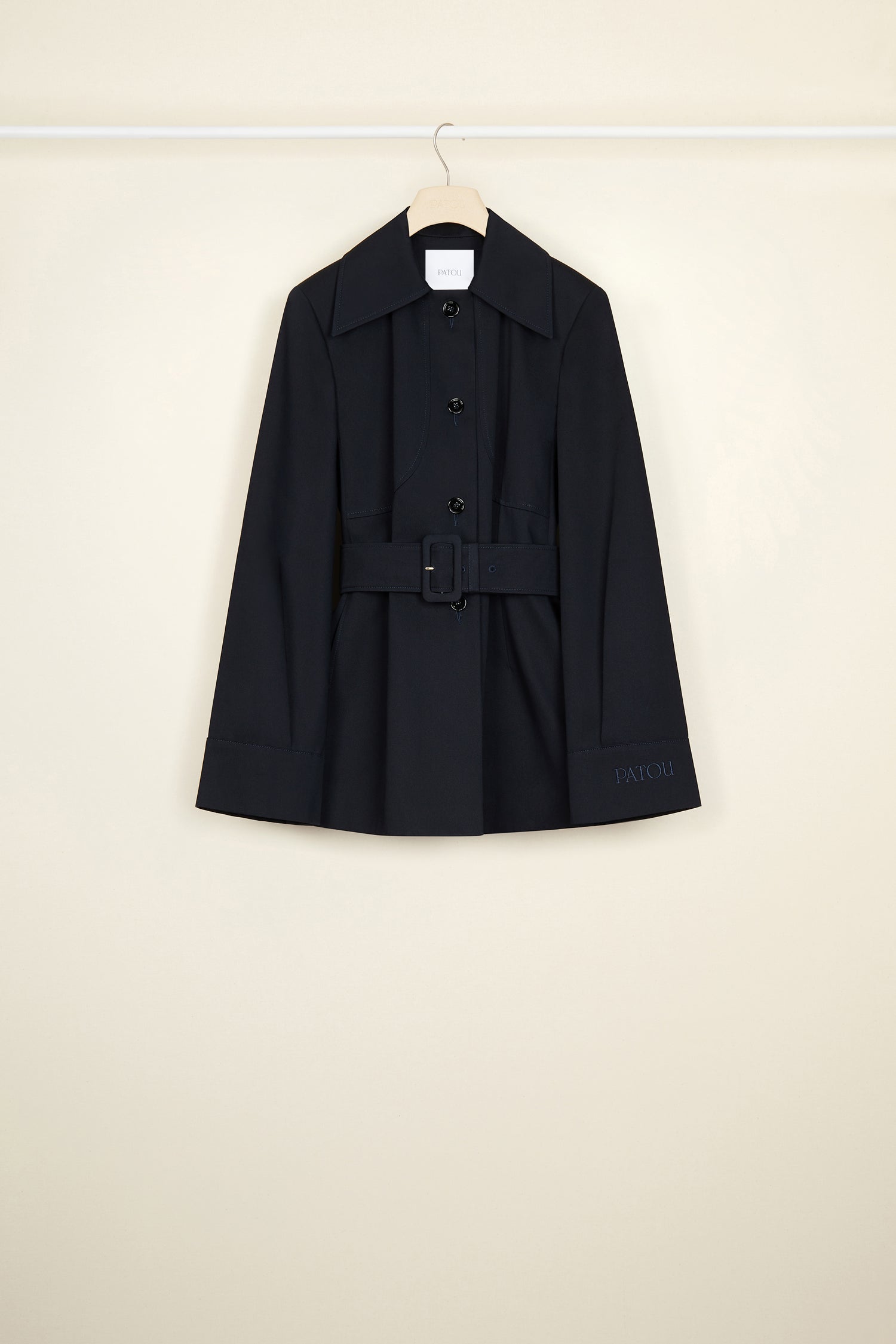 Patou JA023 veste ceinturée coton bio bleu nuit