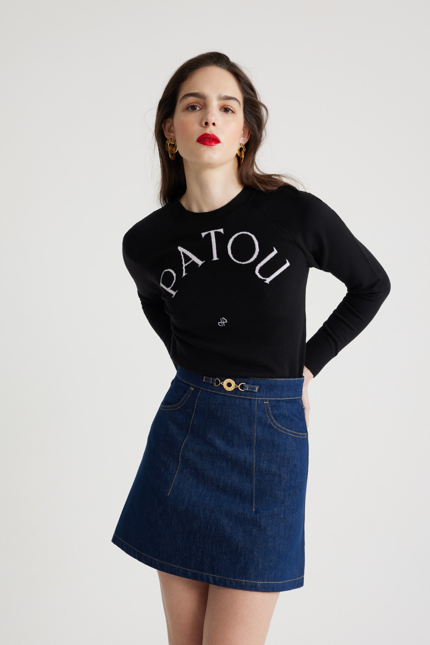 Patou KN110 pull mérinos logo noir