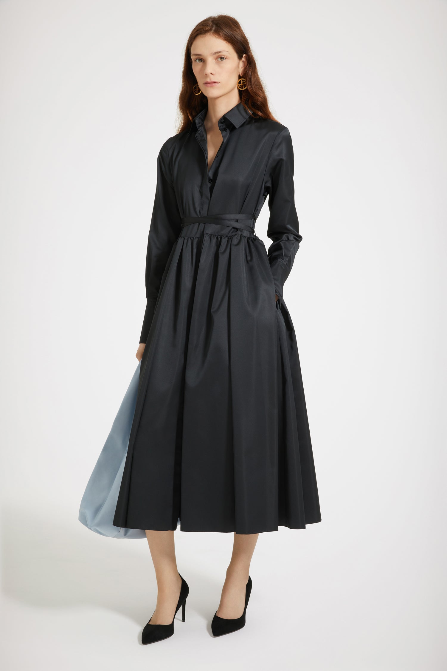 Patou DR126 robe chemise midi noire satin recyclé