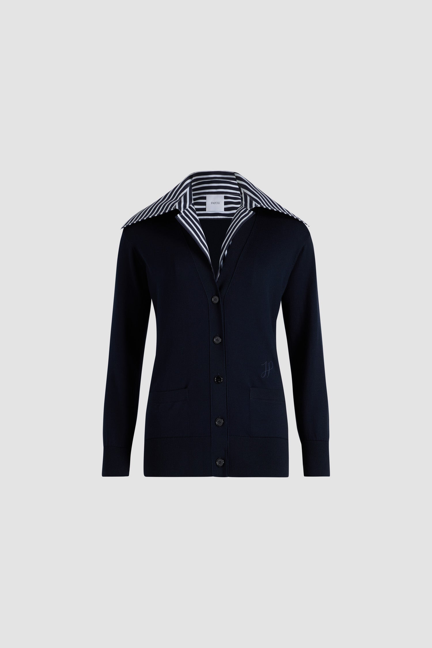 Patou Knitwear cardigan coton col popeline bleu marine XS