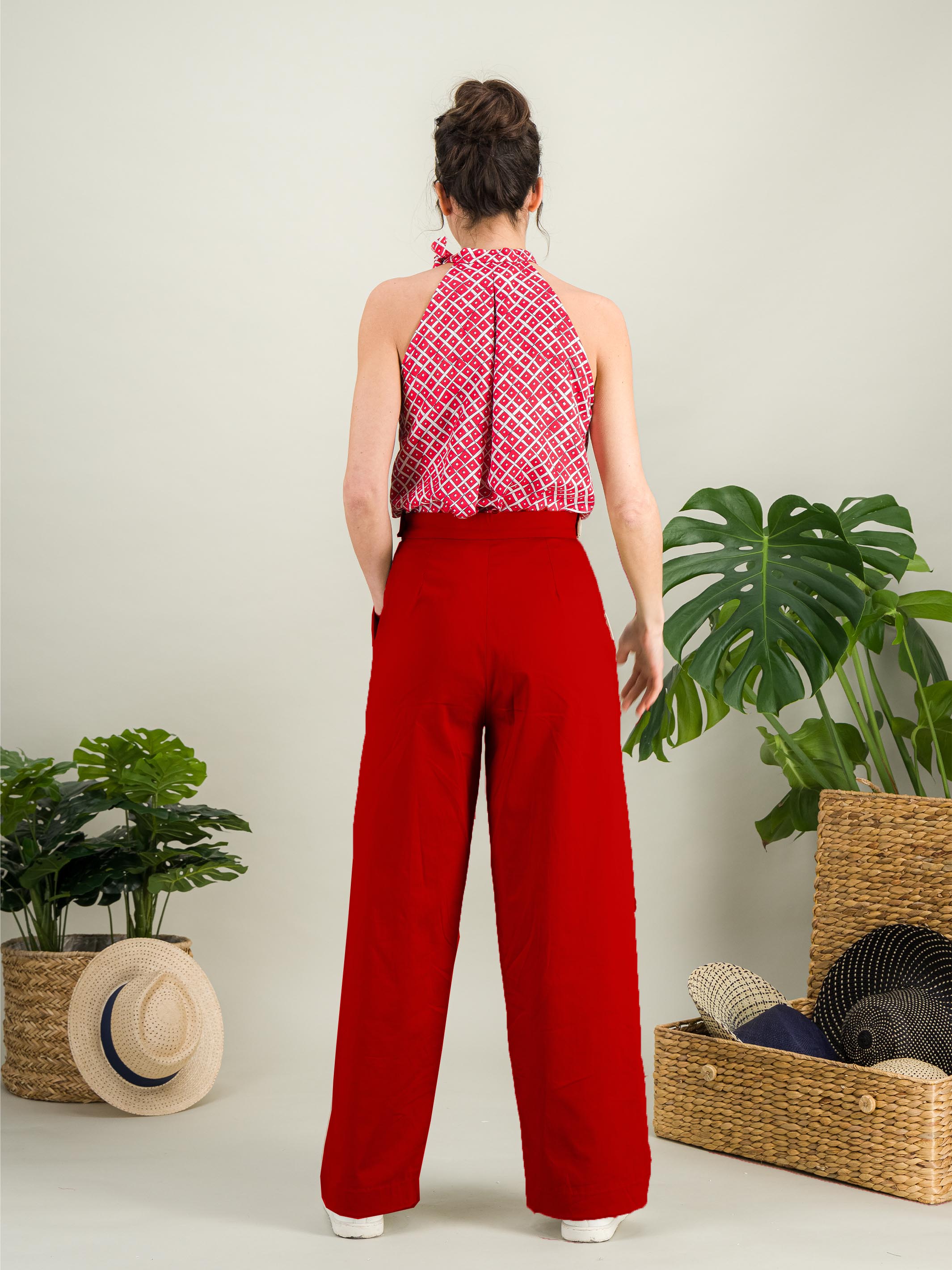 Anahide Saint André Saule top soie coton rouge blanc