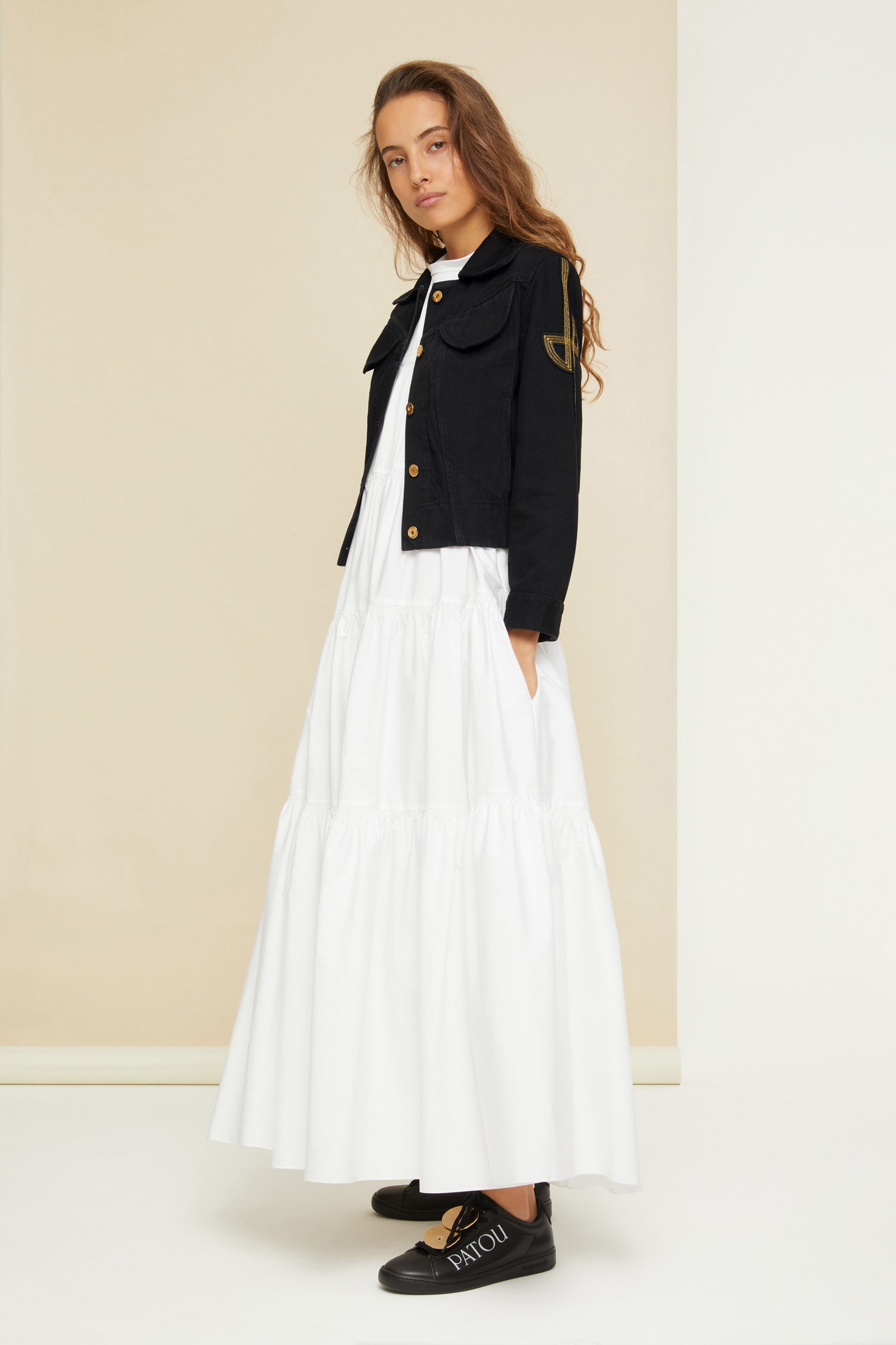 Patou DR066 robe maxi blanche coton bio à volants poches