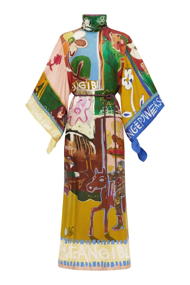 Alemäis Mlak Silk Midi robe midi soie imprimée