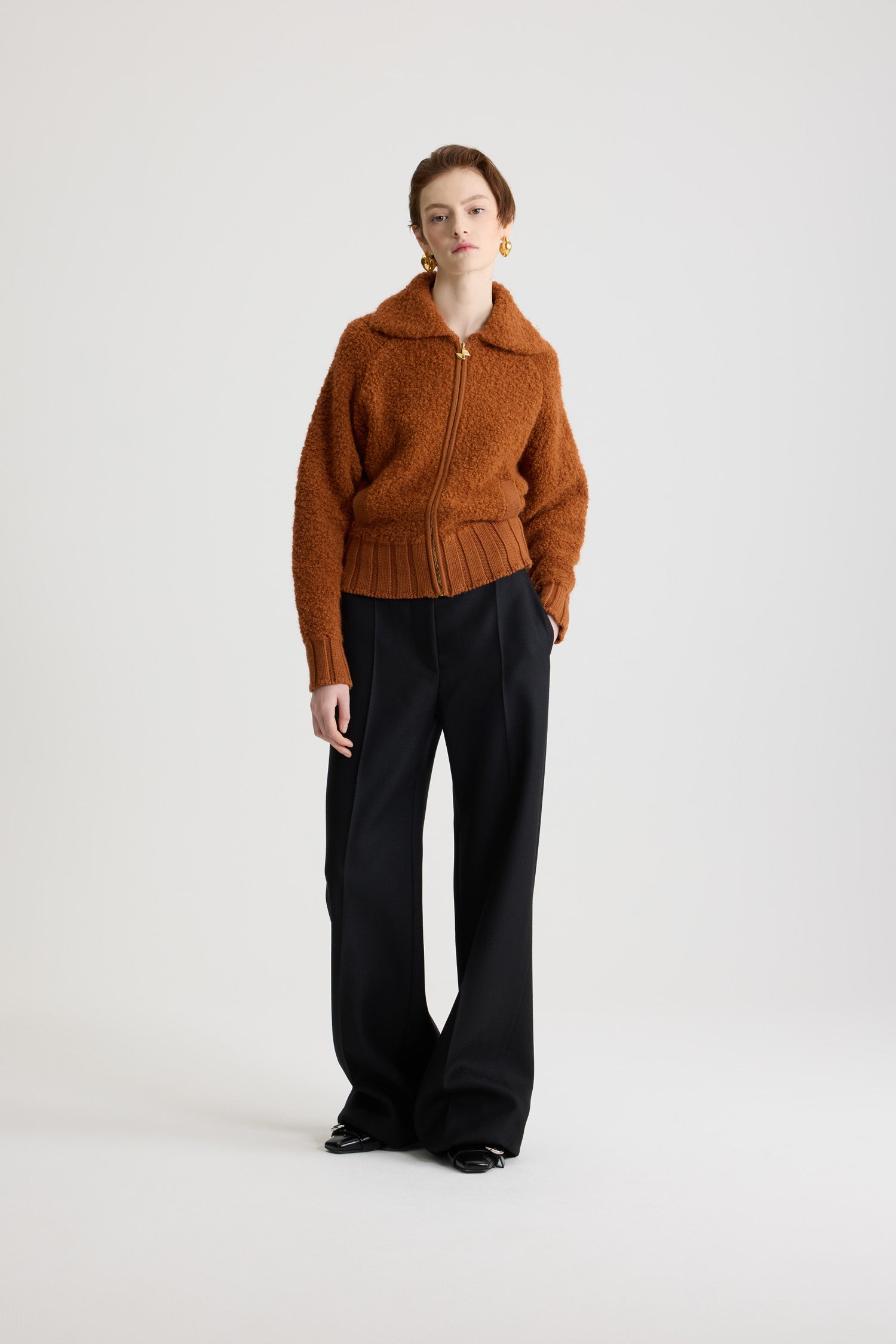 Patou KN289 bomber laine marron Pumpkin Spice bouclé