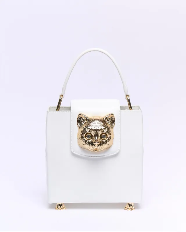 Paul & Joe Charlotte sac cuir blanc tête de chat 17,5 cm