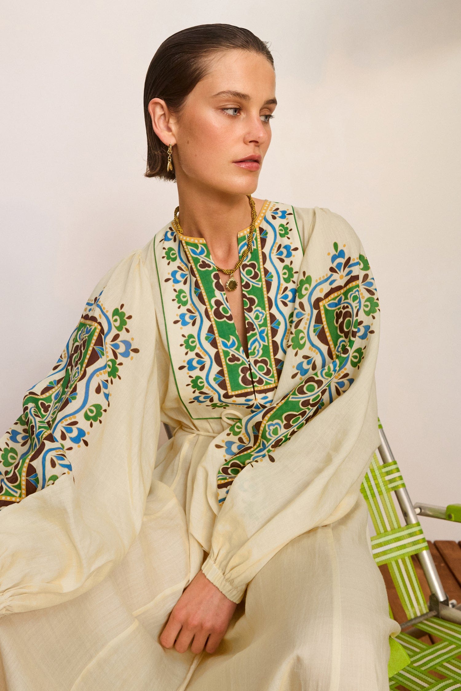 Alemäis Bridgette robe tunique midi ramie à ceinture