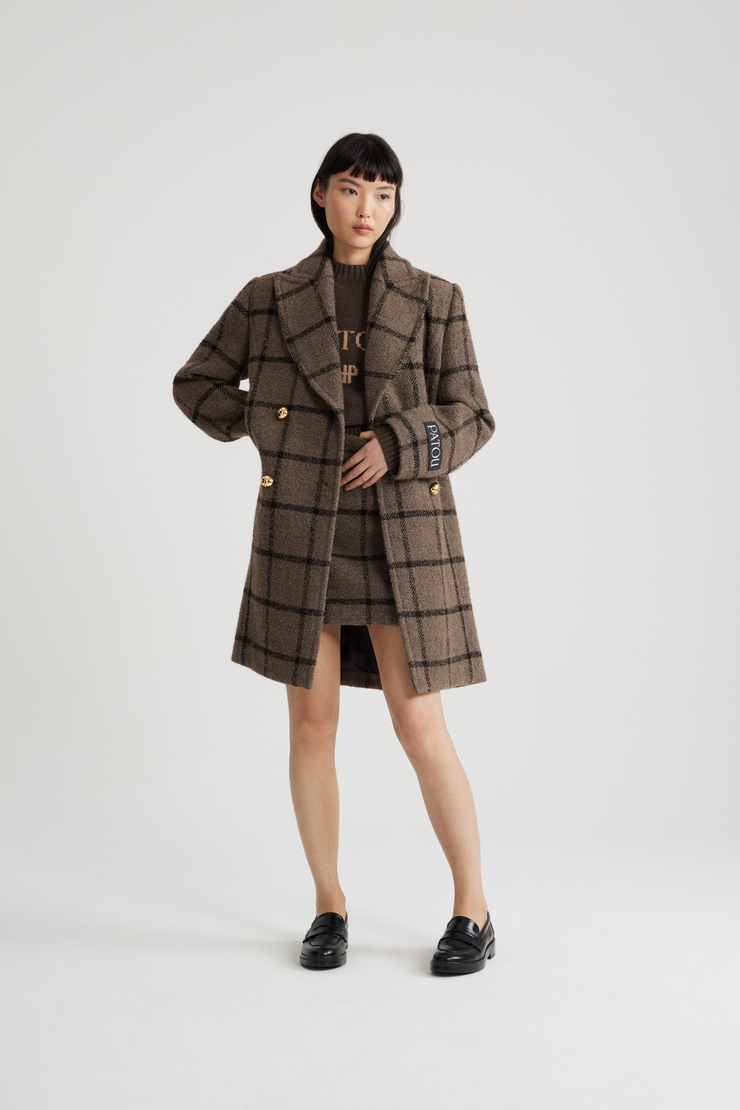 Patou H24CO02501845061 manteau laine Gray Checkerboard