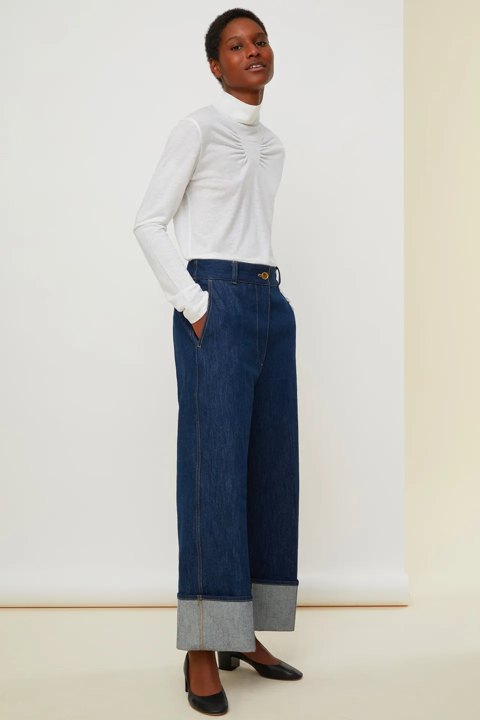 Patou JE012 top jersey laine blanc col montant M