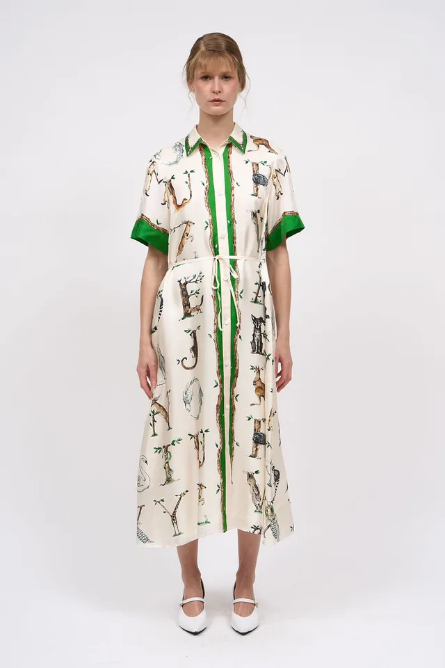 Paul & Joe July robe midi soie blanc imprimé alphabet