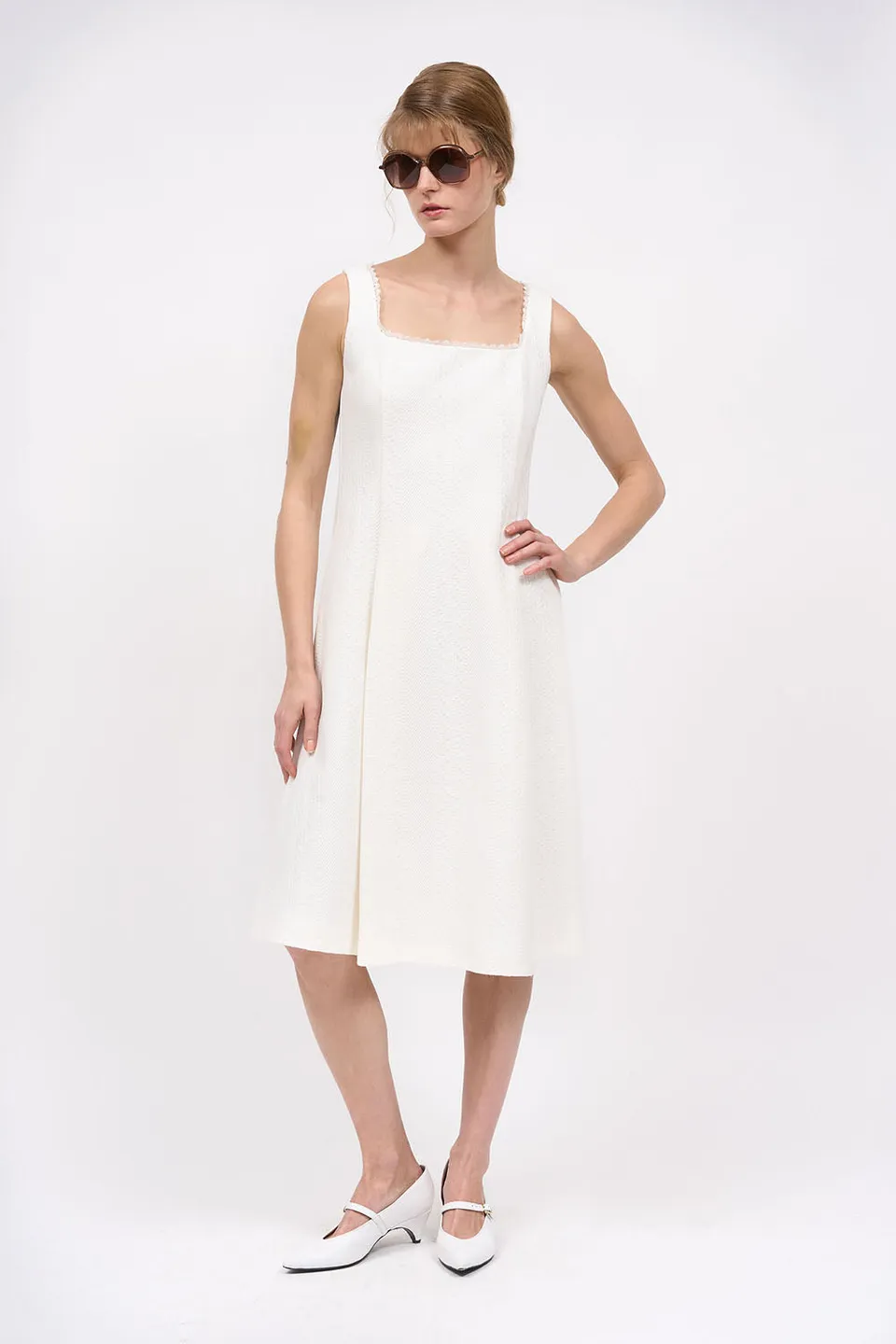 PAUL & JOE OLLY Robe coton sans manche pointelle dentelle