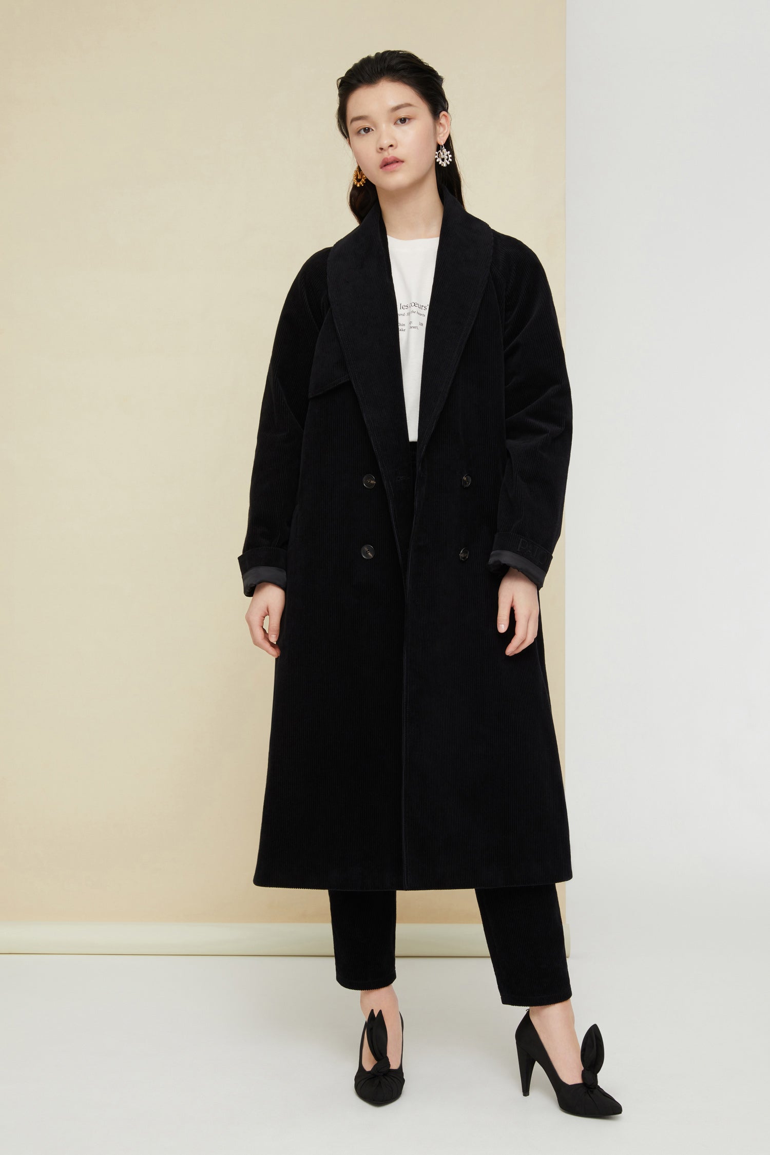 Patou trench CO005 manteau velours noir ceinturé