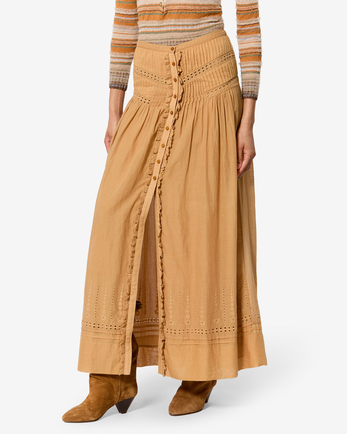 Isabel Marant Lorraine JU0526FA jupe longue caramel brodée