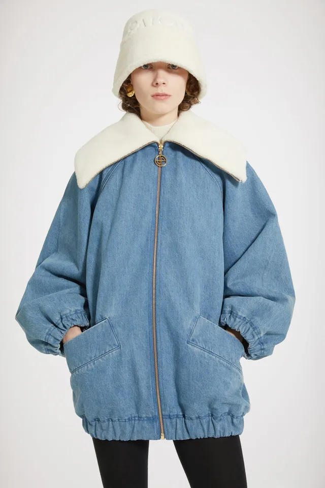 Patou H23OU0230008630B veste denim bleue oversize shearling